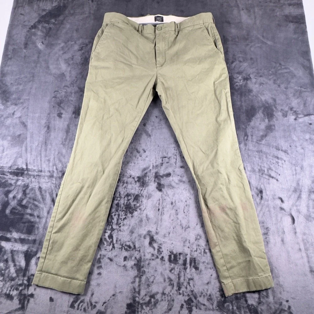 J.Crew Chino Pants Mens 36x32 Green Stretch Cotton Khaki Straight 2426